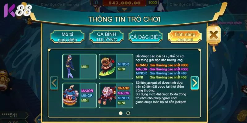 Các biểu tượng Jackpot trong game Ninja Fishing K88