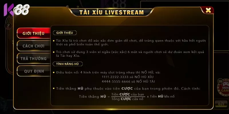 Giới thiệu Tài Xỉu Live tại K88
