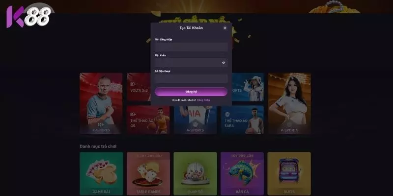 Hướng dẫn đăng ký K88 trên web