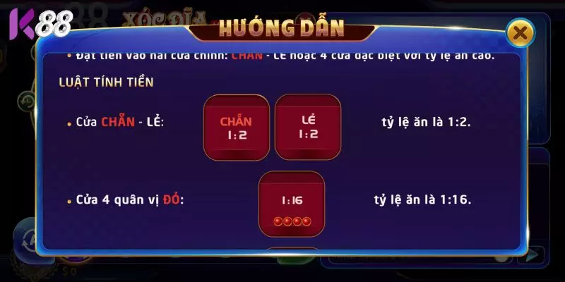 Quy tắc chơi Xóc Dĩa Live K88